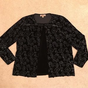 Notations Black Velvet Blouse Womens Size XL Silver Sparkle Elegant Formal Party